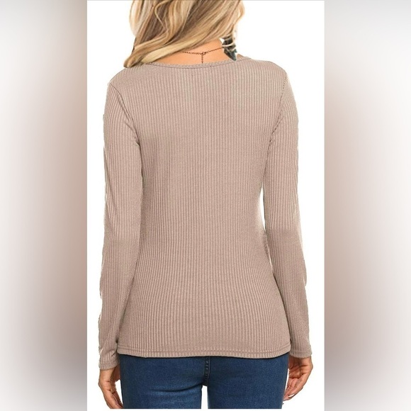 Tobrief Women's Small Henley Shirt Long Sleeve Ribbed Button Down Knit Top - Picture 2 of 5